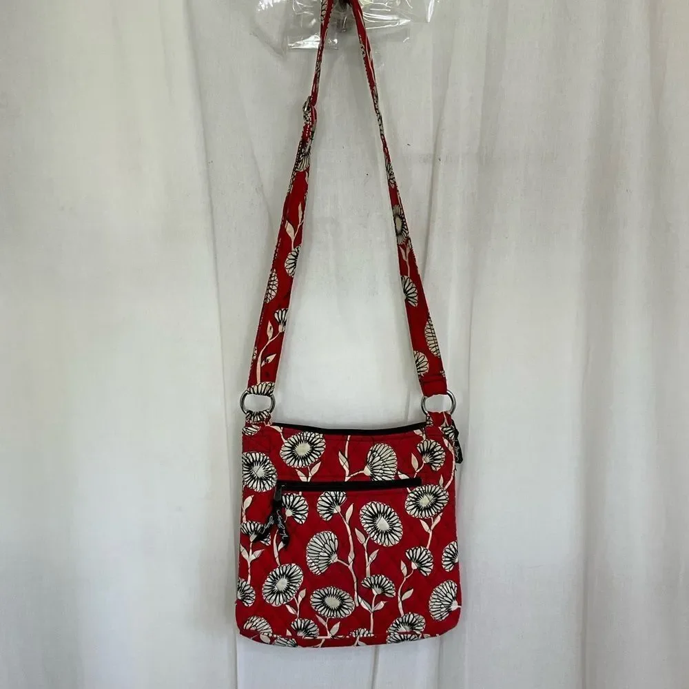 Vera Bradley Deco Daisy Hipster Boho Quilted Crossbody Shoulder Bag Red
